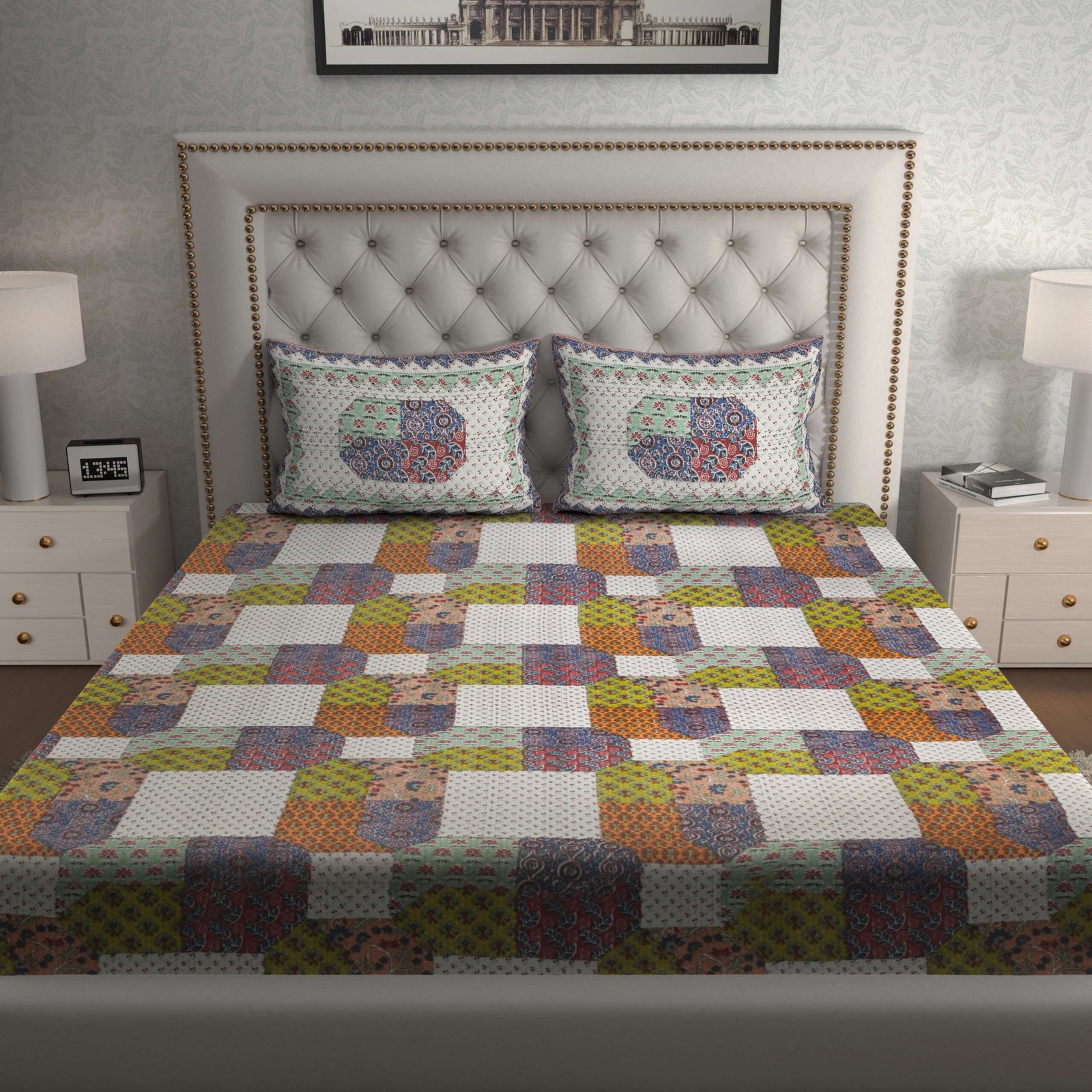 Rajasthani Traditionally Printed Cotton Doublebed Bedsheet With Pack of 2 Pillow Covers